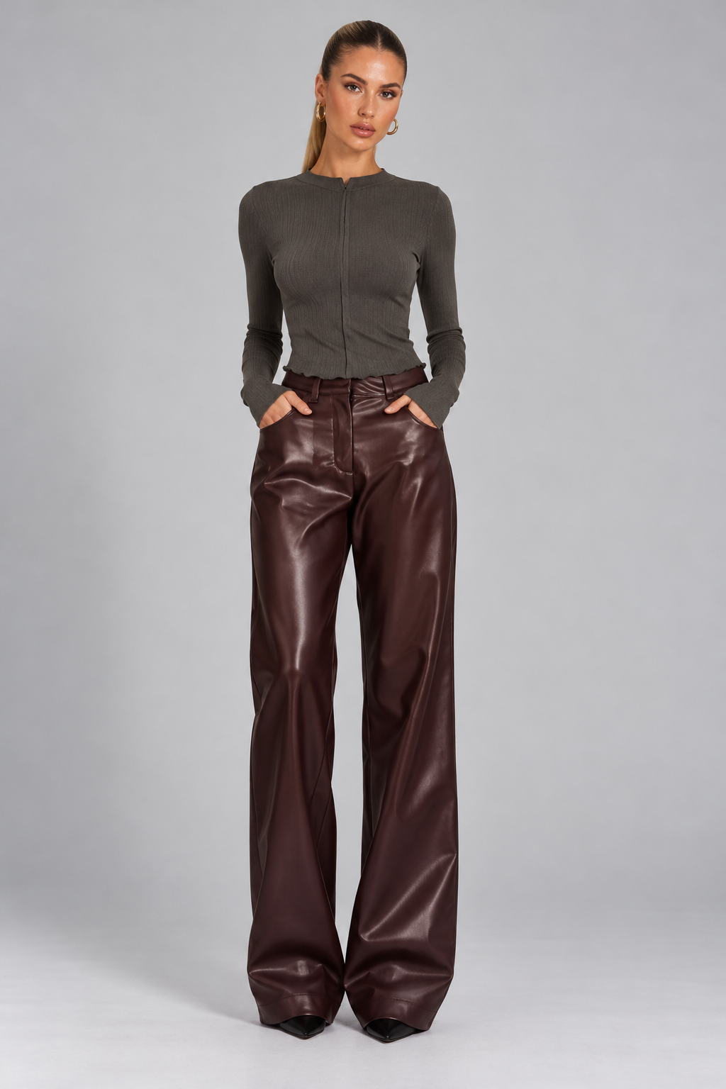 FAUX LETHER WIDE-LEG PANTS