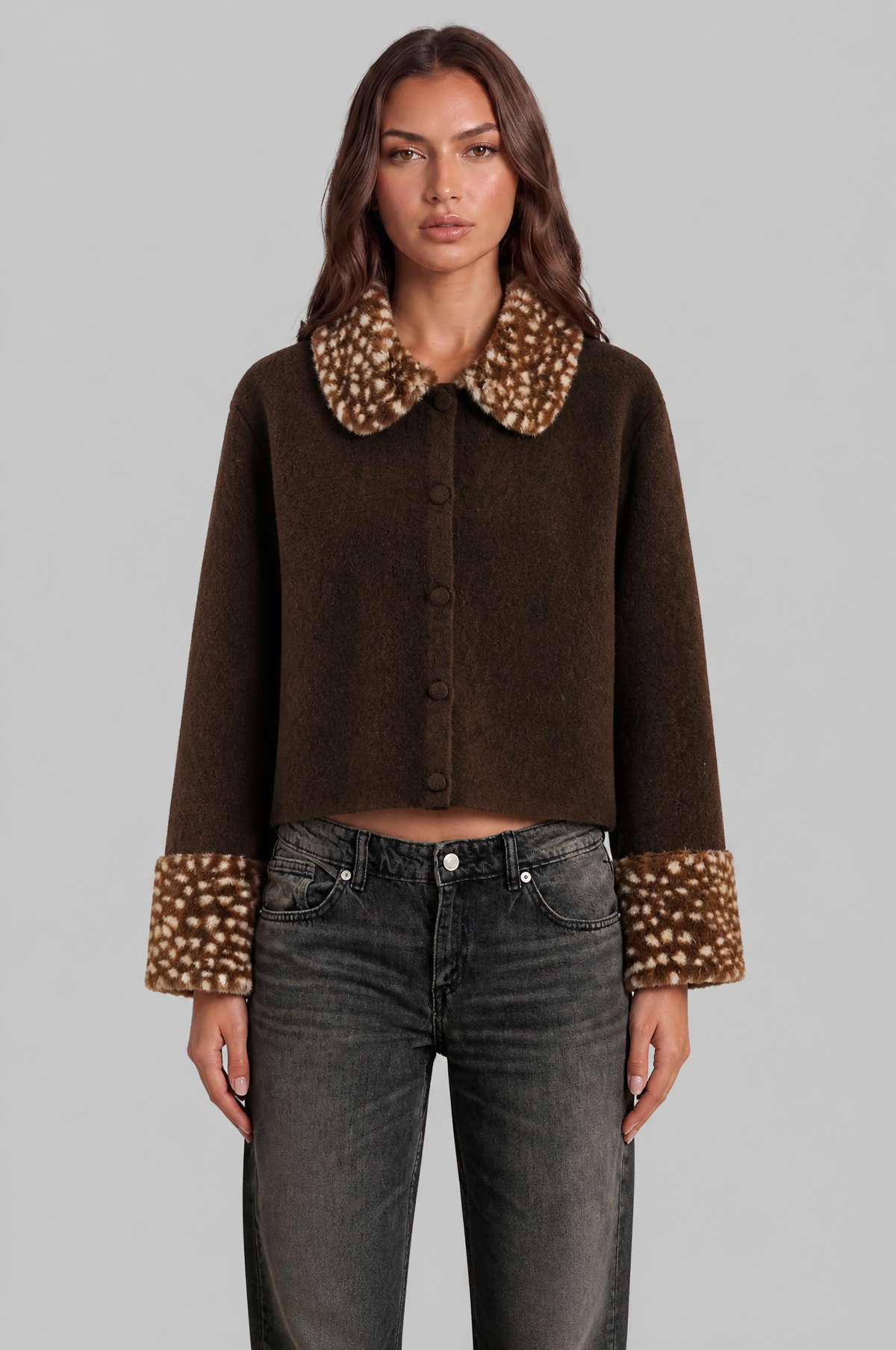 Bambi Cardigan with Faux Fur Collar and Cuffs