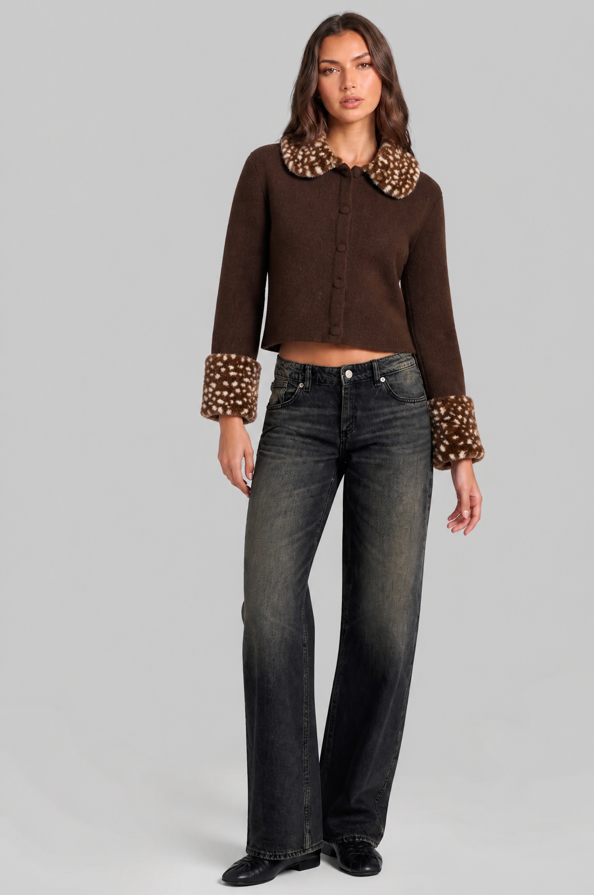 Bambi Cardigan with Faux Fur Collar and Cuffs