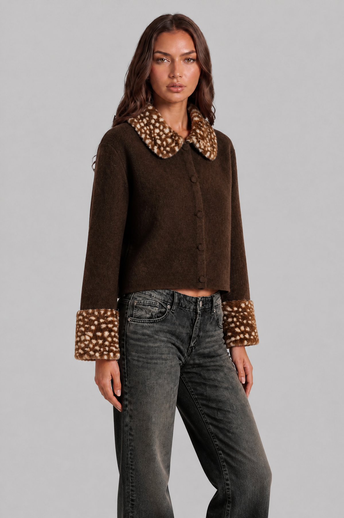 Bambi Cardigan with Faux Fur Collar and Cuffs