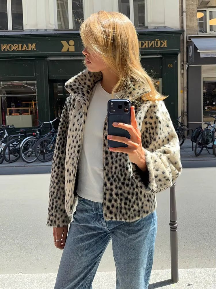 Leopard Faux Fur Jacket & Mini Skirt Set