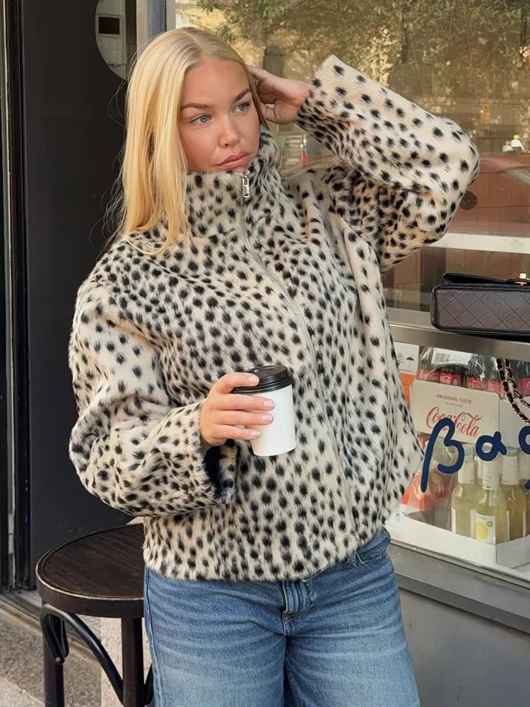 Leopard Faux Fur Jacket & Mini Skirt Set